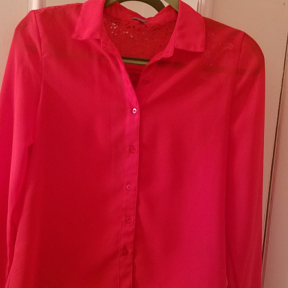 Red sheer blouse